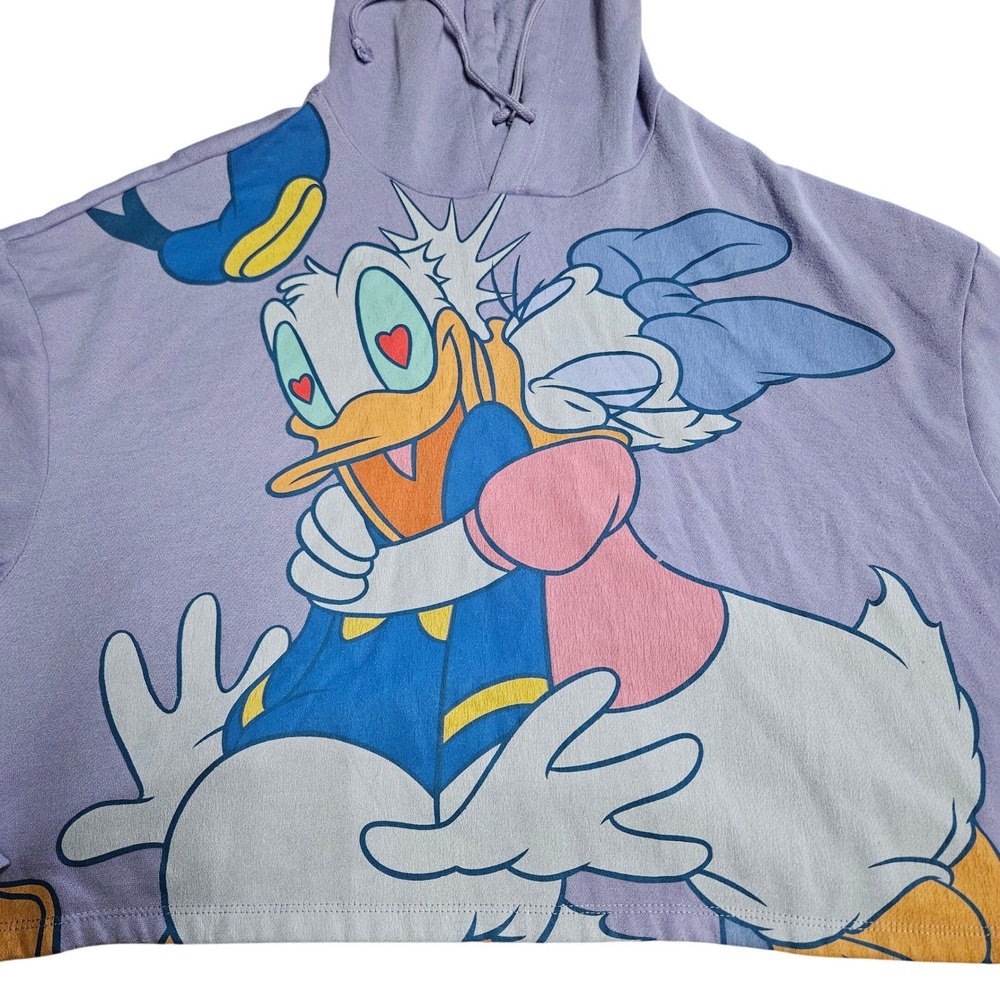 Vintage Disney Donald & Daisy Duck Cropped Hoodie Purple Graphic Sweatshirt M